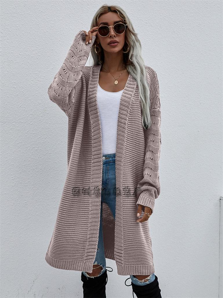 Autumn and Winter Long Cardigan Solid Color European Beautiful Women's Knitted Women's Fashion Sweater Women