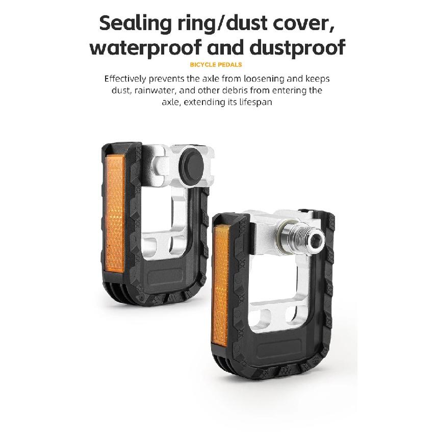 ROCKBROS Bicycle Foldable Pedals Aluminum Alloy MTB Mountain Bike Pedal Anti-slip Reflective Cycling Self-lubricating Pedal