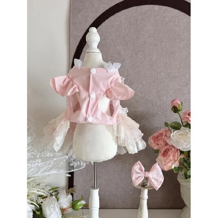Korean Pink Lovely Pet Dog Clothes Simple Handmade Cotton Lace Party Princess Dresses for Small Medium Dog Poodle Puppy Overalls