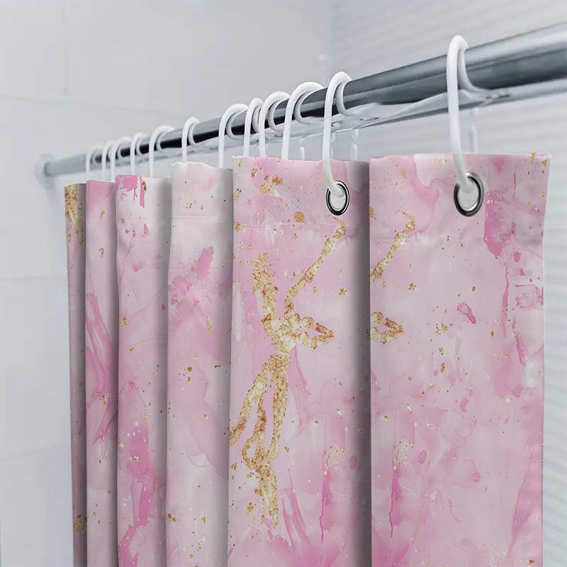 Luxury Marble Pink And Gold Shower Curtain Waterproof Bath Decor With Golden Sparkle Print For Bathroom Decoration Fuchsia Col