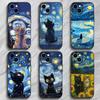 Van Gogh Star Cat Art Phone Case Black Matte Thin Phone Case For iPhone17 16 15 14 13 ProMax