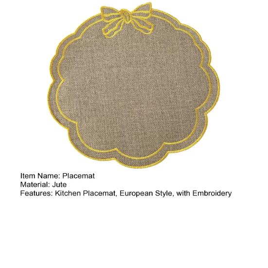 Placemat with Petal Shape And Bow Embroidery Table Mat Round Heat Insulation Non-Slip Oil Resistant Placemat for Dining Room