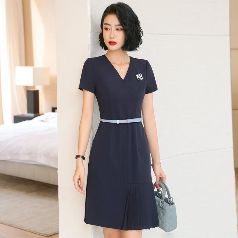 

Teluoman Women s Summer Professional Short-Sleeve A-Line Dress with Pockets 2XL