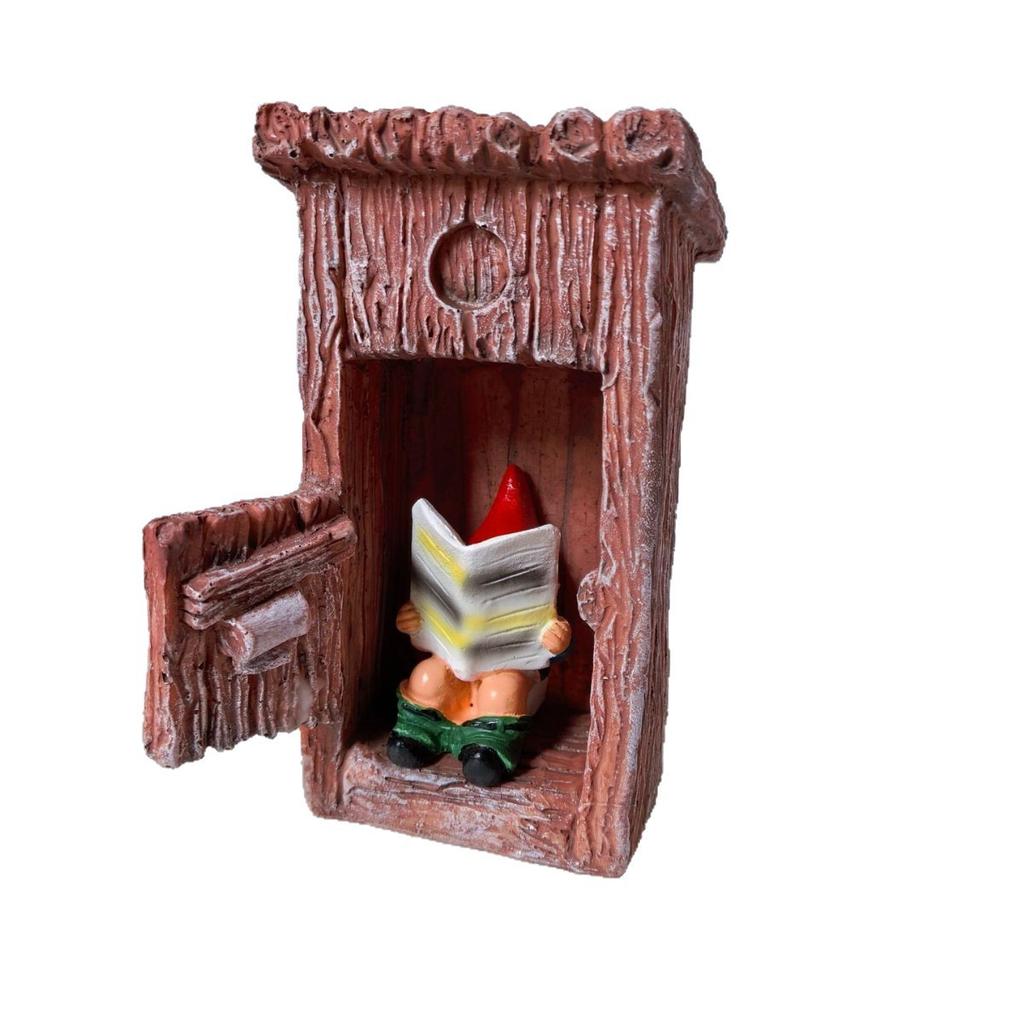 Resin Garden Gnome Statue - Funny Gnome Reading Newspaper in Restroom - Outdoor Yard Decoration