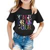 Summer Round Neck 3D Guitar Printed Top Fashionable Casual Short Sleeved Children's Girl T-shirts
