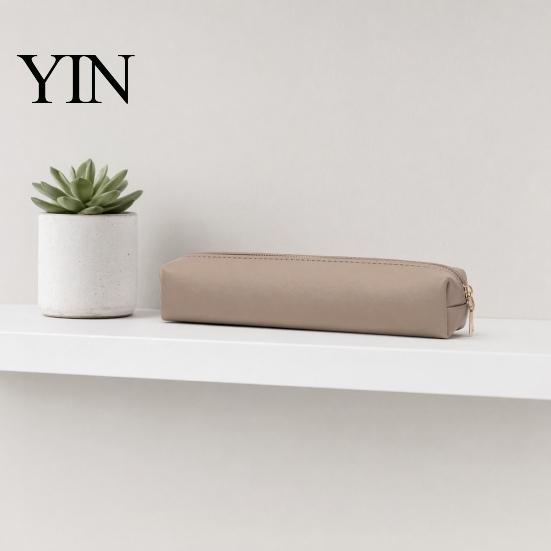Travel Pencil Pouch Minimalist PU Leather Case, Multi-Functional Stationery Storage Bag with Smooth Metal Zipper, Water Case & Stain Resistant Pen for