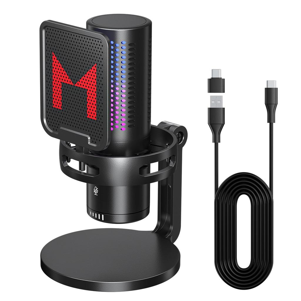 Mankiw Gaming Condenser USB Shock RGB Pop Compatible with for Microphone, Connection, Built-in One-Touch Mute, Mount, Lighting, Unidirectional,