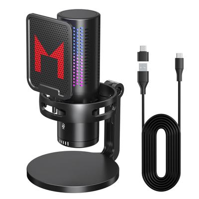 Mankiw Condenser Gaming Microphone for Plug Shock Pop RGB USB Cable for and Compatible with and Warranty PC, One-Touch Mute, & Play, Built-in Mount,