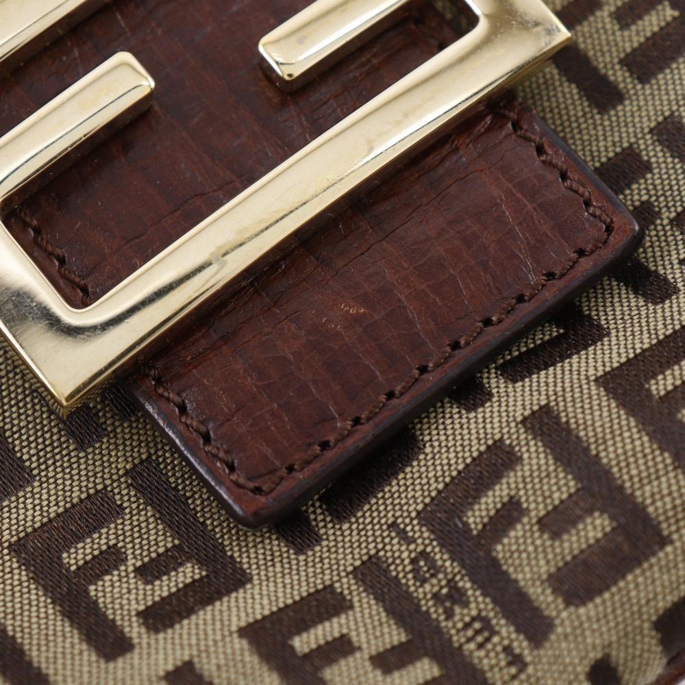 Fendi Zucchino Shoulder Bag Brown Nylon Canvas Women Used