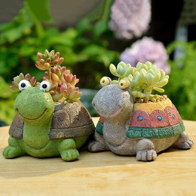 Flowerpot Colorful Turtle Shape Resin Planter Cartoon Style Indoor Outdoor Decorative Gardening Container