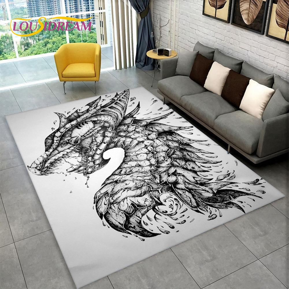 Duży dywanik z motywem smoka z kreskówek, dywanik do salonu, sypialni, sofy, wycieraczka, dekoracja kuchni, dzieci bawią się antypoślizgową matą podłogową