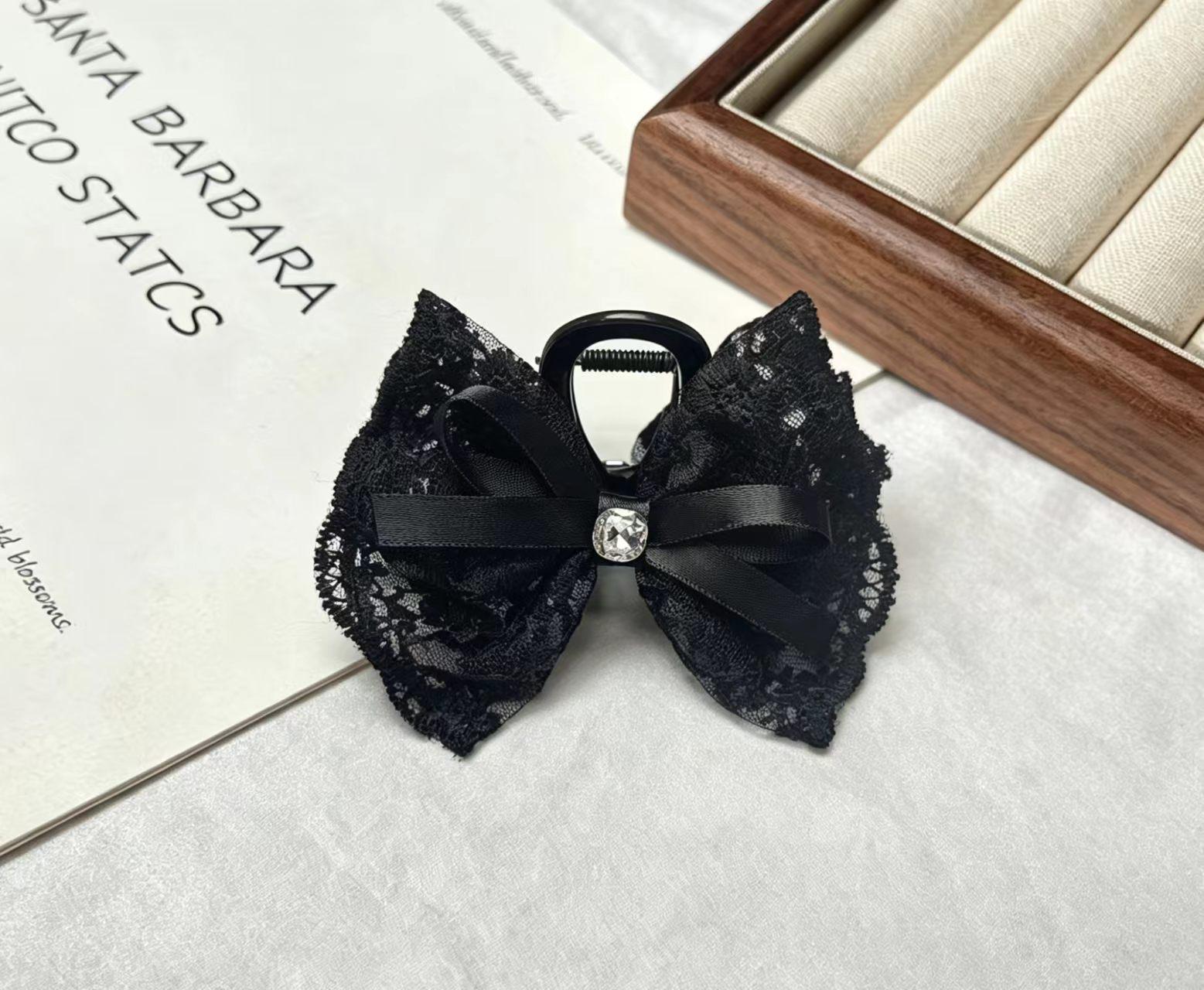Lace Rhinestone Bow Hair Clip: French Style Claw Clip for Women
