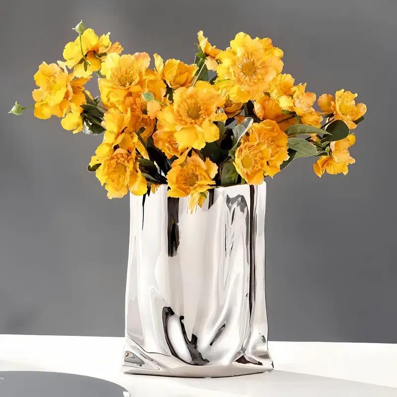 1PC Gold Plated Vase Creative Flower Vase Luxury Aesthetic Room Decoration Ornament for Living Room 3 Sizes