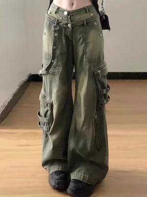 American Vintage Multi Zipper Design Style Jeans Women High Street Casual Straight Denim Trousers Female Harajuku Fashion Hot Girl Wide Leg Jeans
