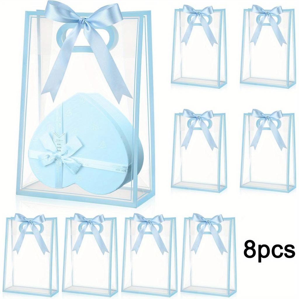 8pcs Clear Plastic Gift Bag with Ribbon Treat Bags Party Favor Bags Handbag Thank You Bags with Handle Gift Wrap Bags Gift Packaging Bag