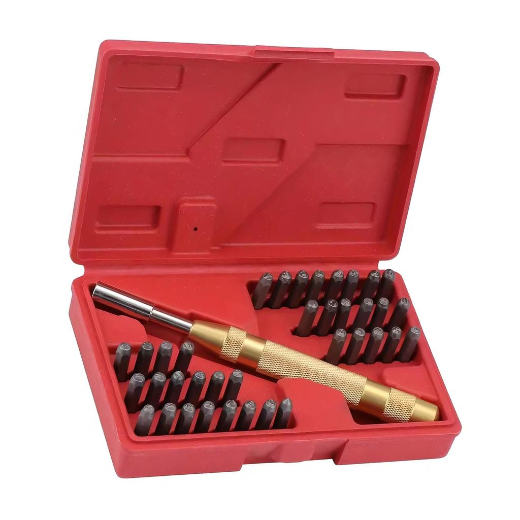 38Pcs Number and Letter Stamp Punching Set 3mm A-Z 0-9 Leather Embossing Stamp Punching Tool with Stamping Handle