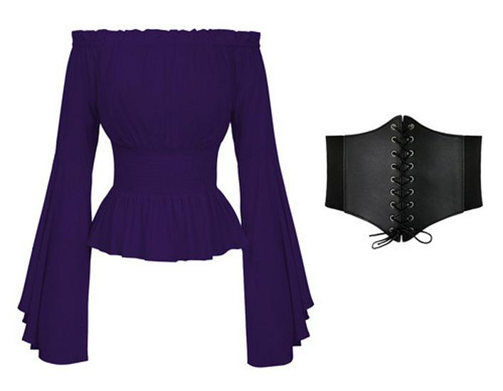 2020wish Damen Langarm Renaissance Mittelalter Tops & Accessoires