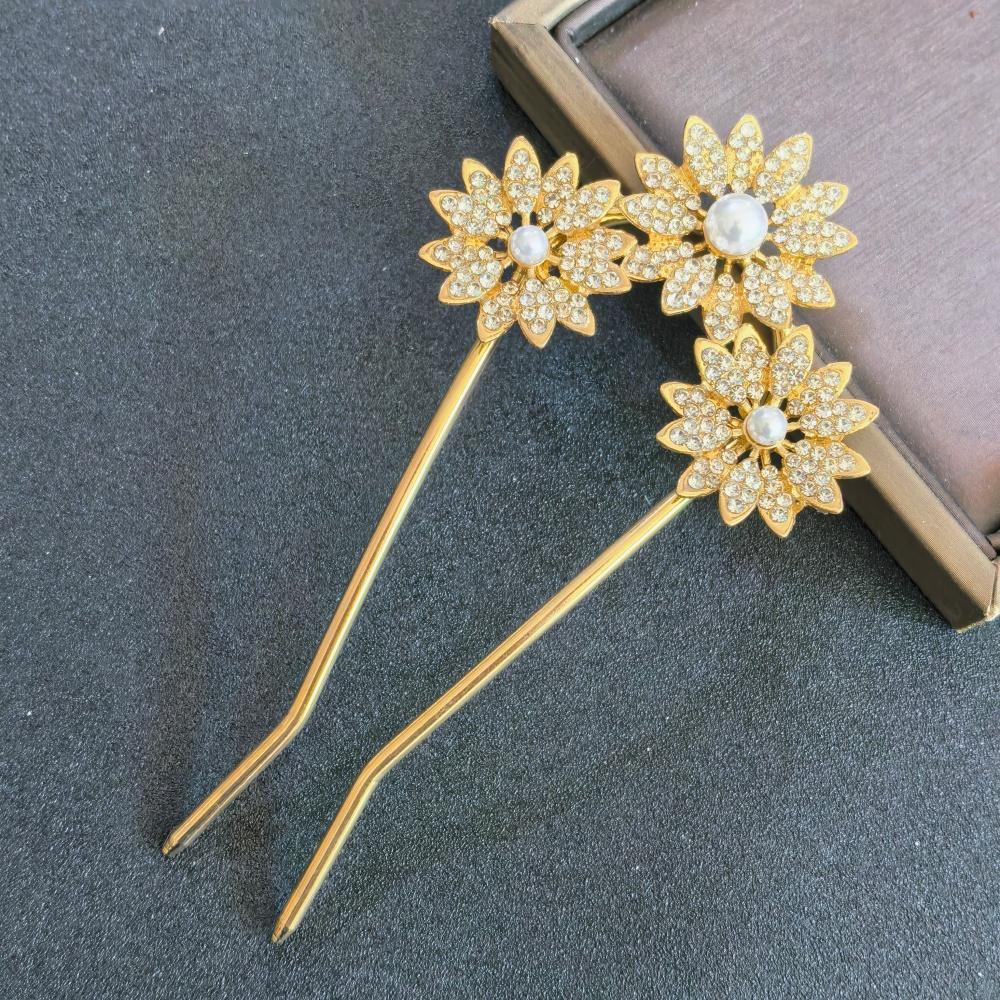 Luxuriöse U-förmige Blumige Quasten Haarspangen für Damen Neuer Chinesischer Stil Handgefertigte Haargabel Metall-Haarnadel Elegante Haaraccessoires