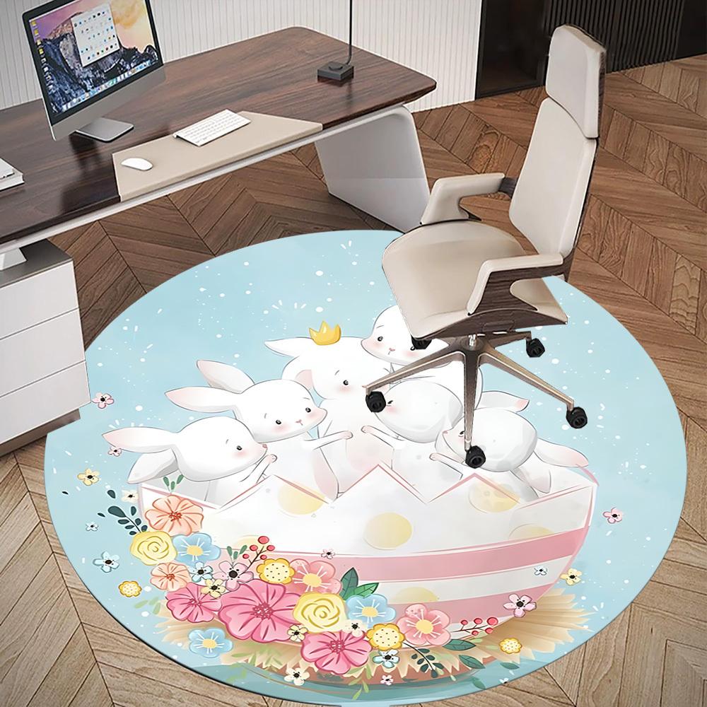 1pc Rabbit___flower Round Chair Mat Area Rug - Non-Slip, Floor Mat for Office, Bedroom, and Indoor Decor C1125175