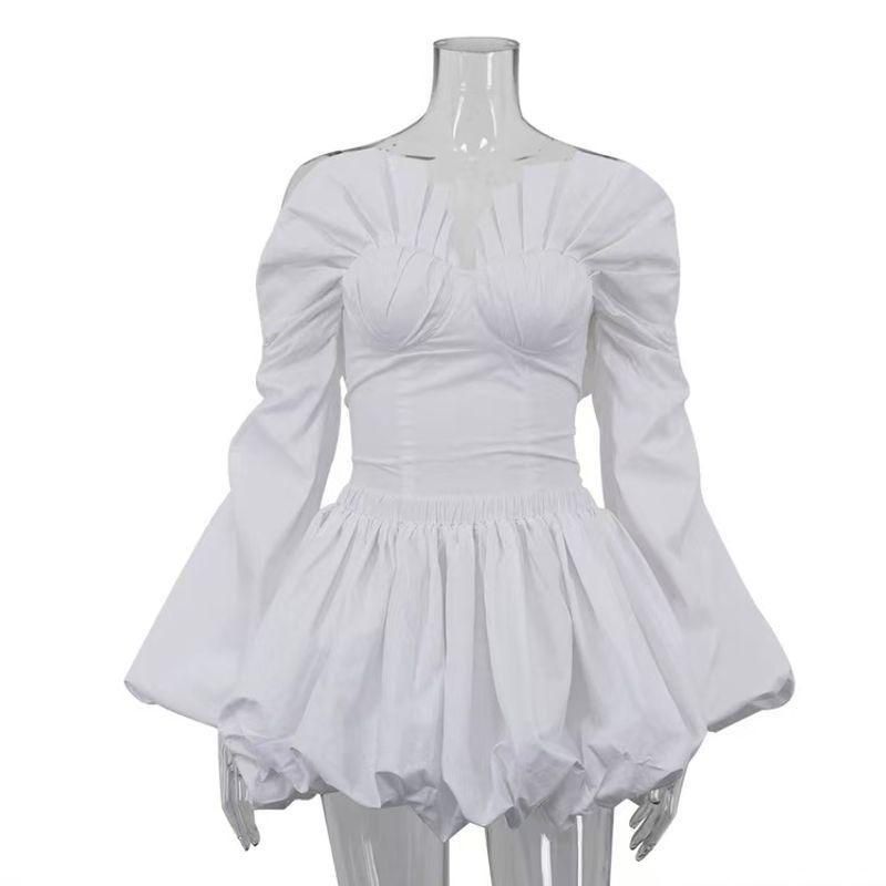 

Новый сексуальный топ с открытыми плечами и длинными рукавами в западном стиле, шорты, комплект из двух предметов, сексуальный комплект из топа и шорт White S