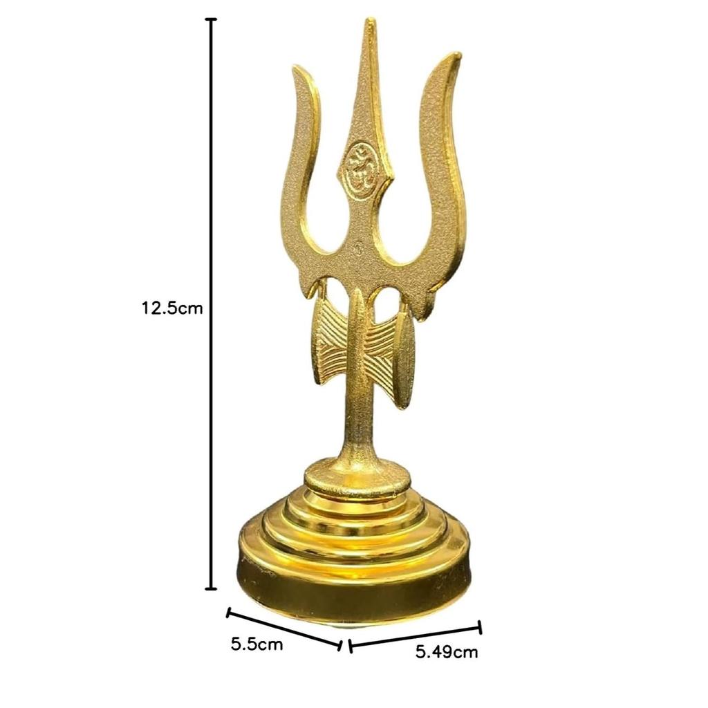 Numeroastro Trishul Damru with Om Engraved In Mix Metal for Puja Ghar | Home Temple (