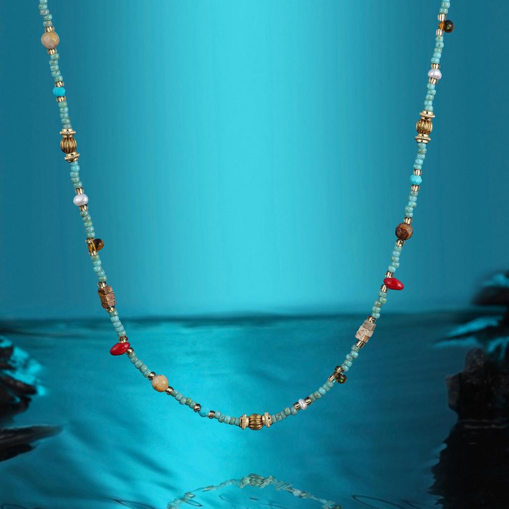 Luxury Turquoise Beaded Necklace - Women's Niche Clavicle Choker with Rice Beads