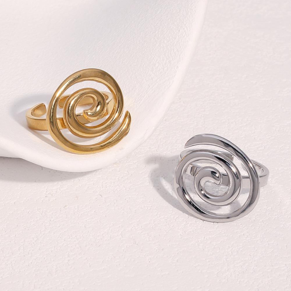 Simple Personality Stainless Steel Geometric Spiral Vortex Adjustable Opening Ring for Women Finger Jewelry Accessories Gifts