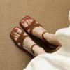 Fashion NEW Summer Women Sandals Genuine Leather Shoes for Women Square Toe Chunky Heel Shoes Casual Narrow Band Gladiator Brown Shoes