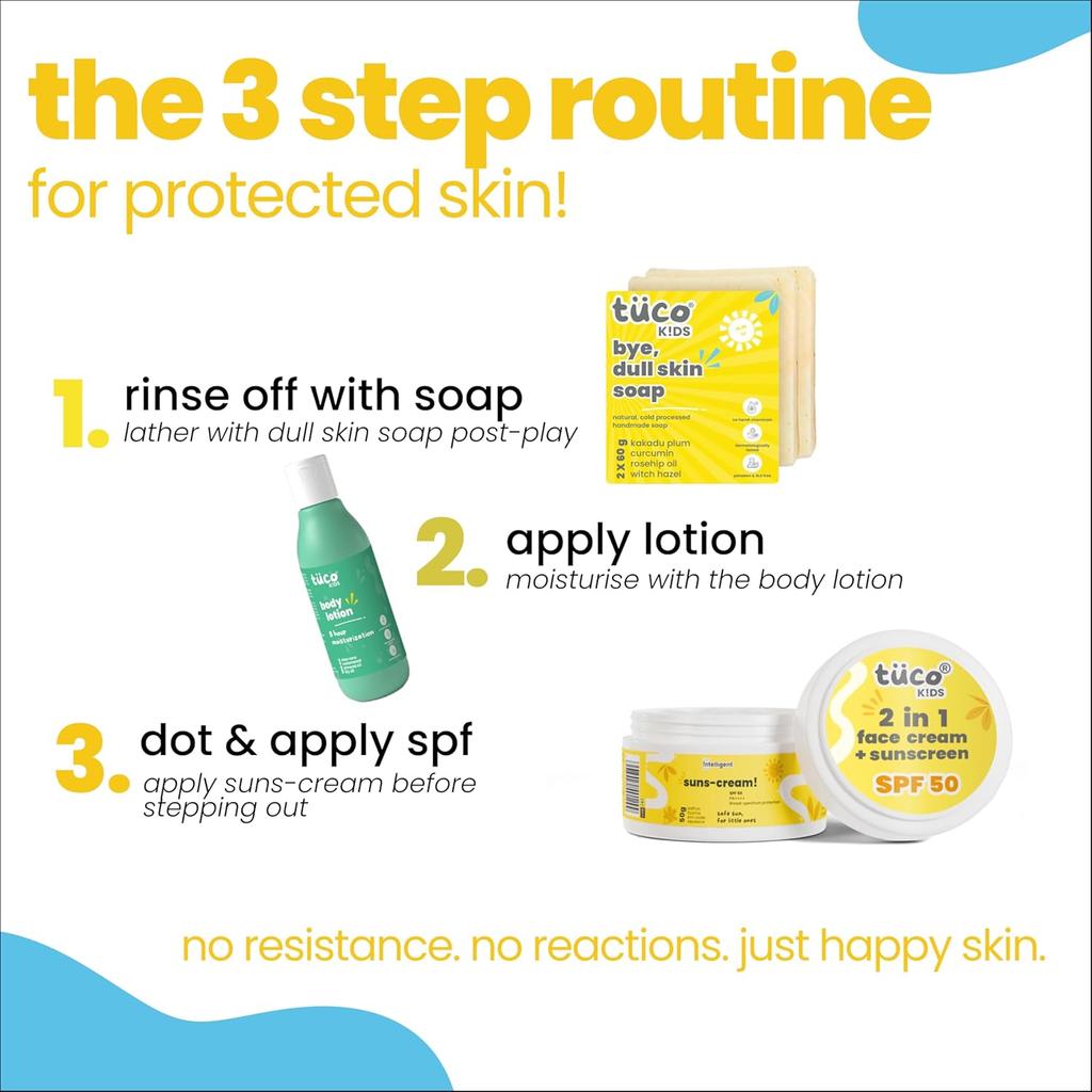 TuCo Dull Skin Soap (60 Gm X 2), Lotion (100 Ml) & Sunscreen (50 Gm) - Ultimate Kiddy Dull Skin Kit - (Combo Pack of 3)