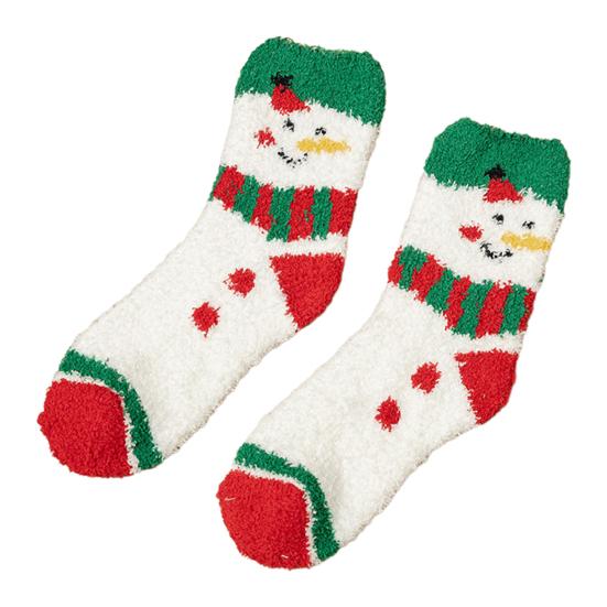 Yousheng 1 Pair Christmas Socks Snowmen Reindeer Santa Claus Bell Pattern Mid-tube Socks Coral Fleece Warm Thermal Socks