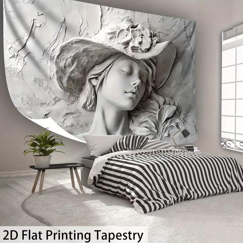 

2D Vintage Plaster Effect Tapestry Embossed Woman Portrait Background Cloth 47.2x31.5inch/120*80cm