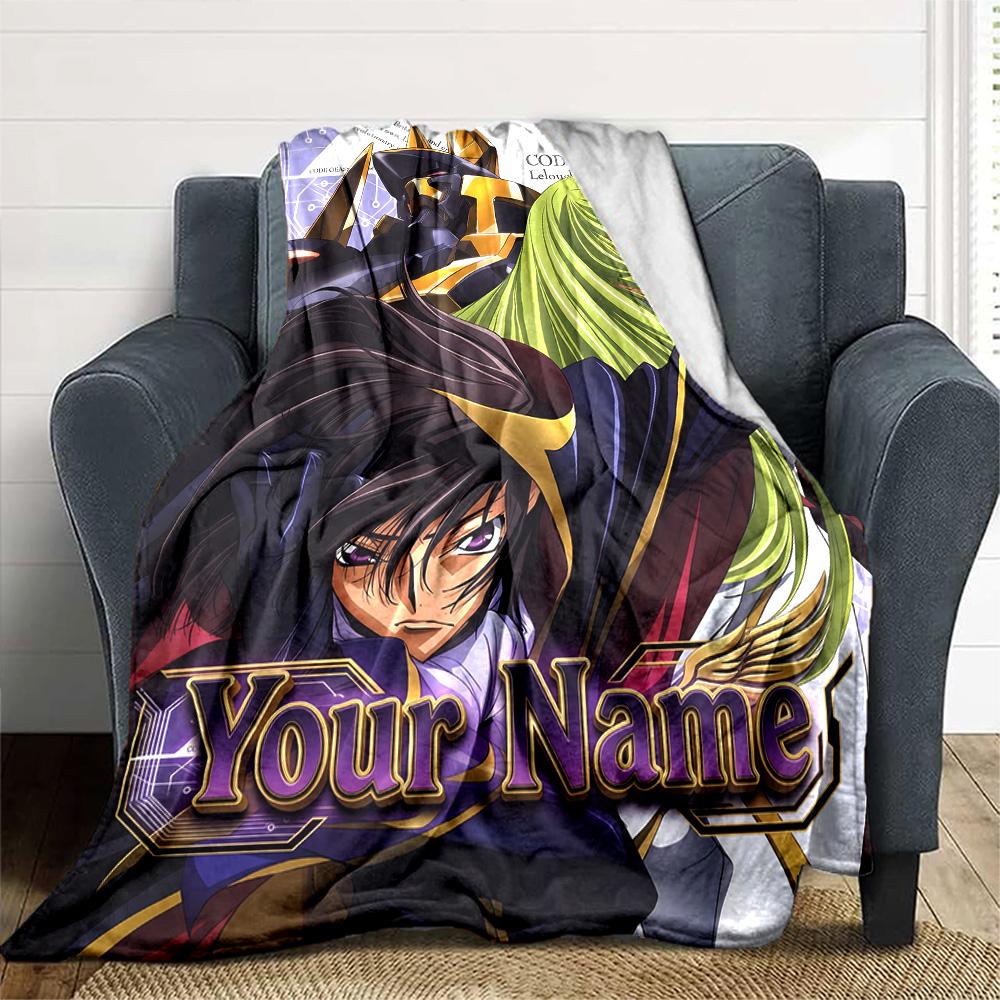 1pc Code Geass Blanket with Custom Name, Gift, for Men and Women, Soft Blanket, Good for Sofa Bed Couch Travel, Lightweight Flannel Blanket