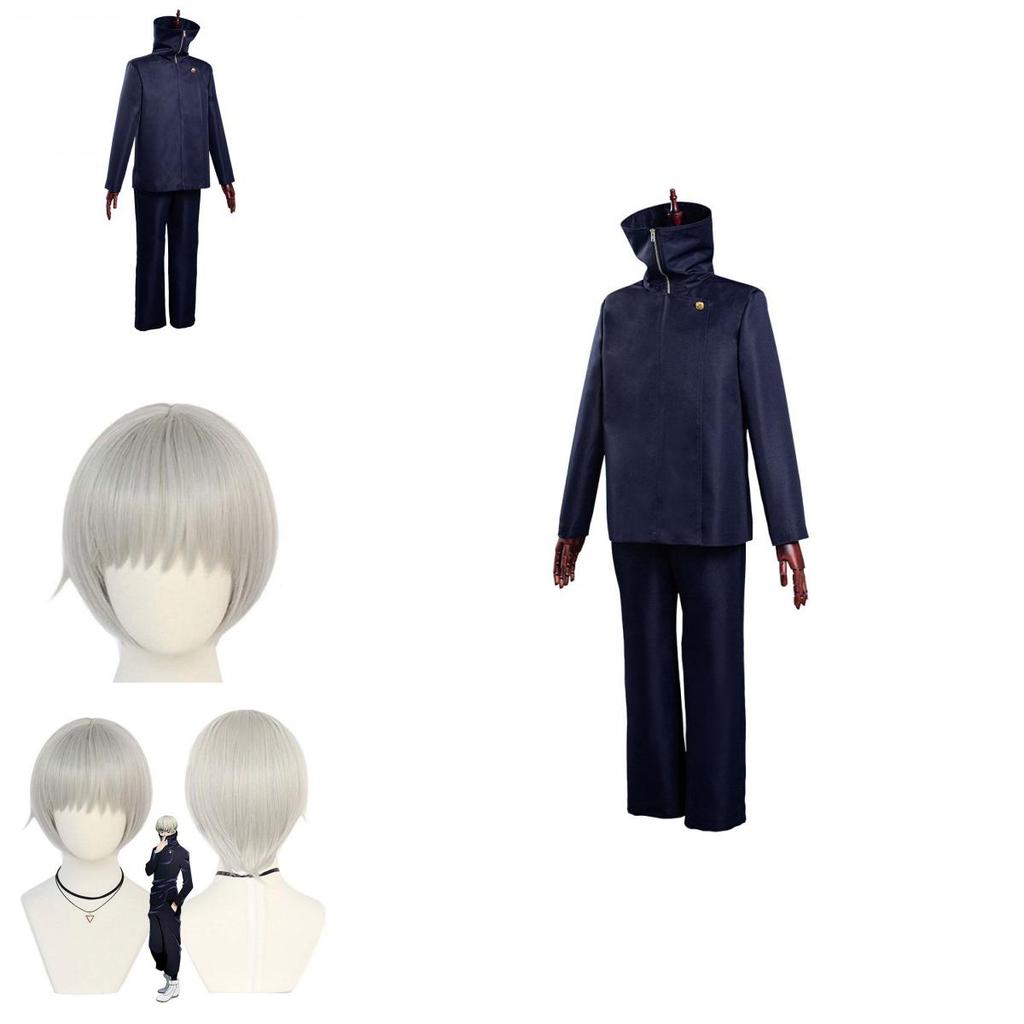 Detailed Jujutsu Kaisen Toge Inumaki Cosplay Outfit With Navy Blue Color Durable Polyester Material And Complete Top And Pants