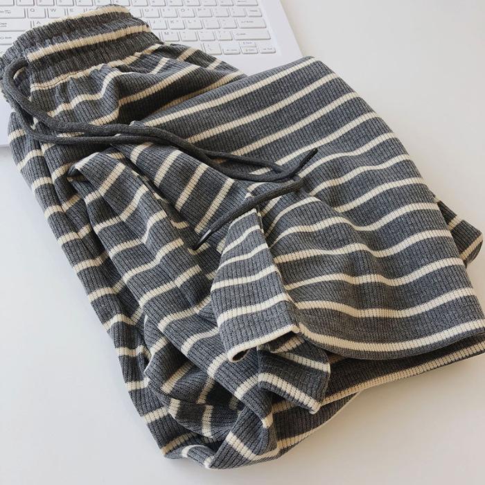 Lazy striped wide-leg pants women s 2026 autumn versatile elastic waist drape walking pants casual and thin floor-mopping pants S