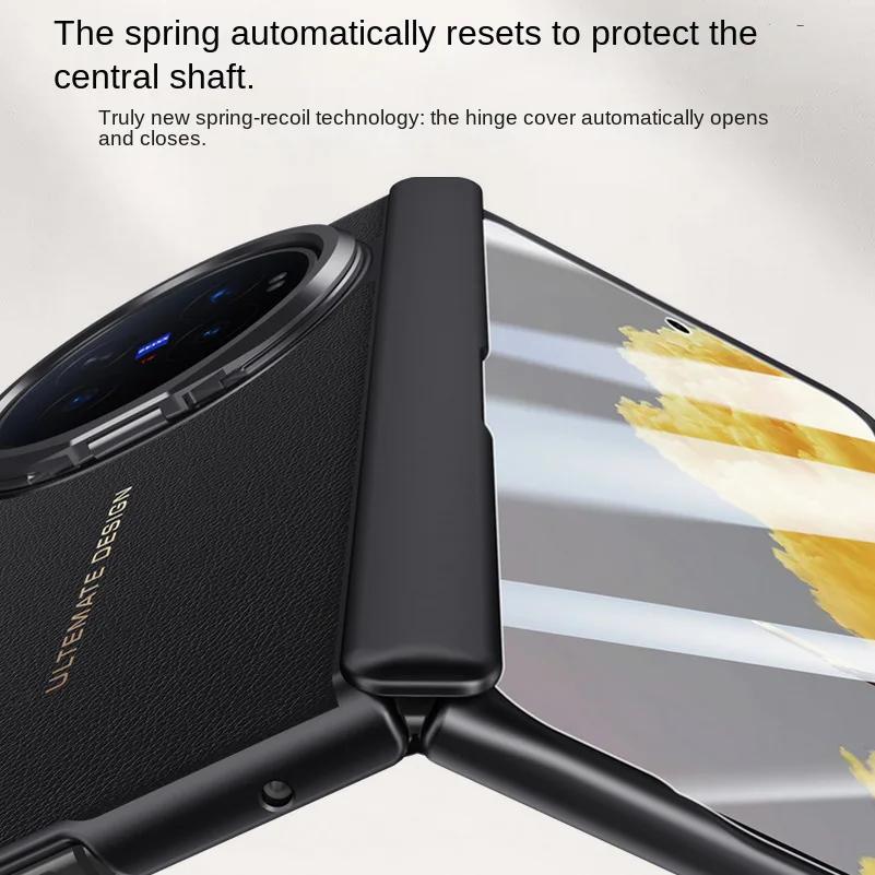 Luxury Leather With Front Screen Tempered Glass Protector Case For VIVO X Fold 6 Spring Hinged Camera Holder Cover
