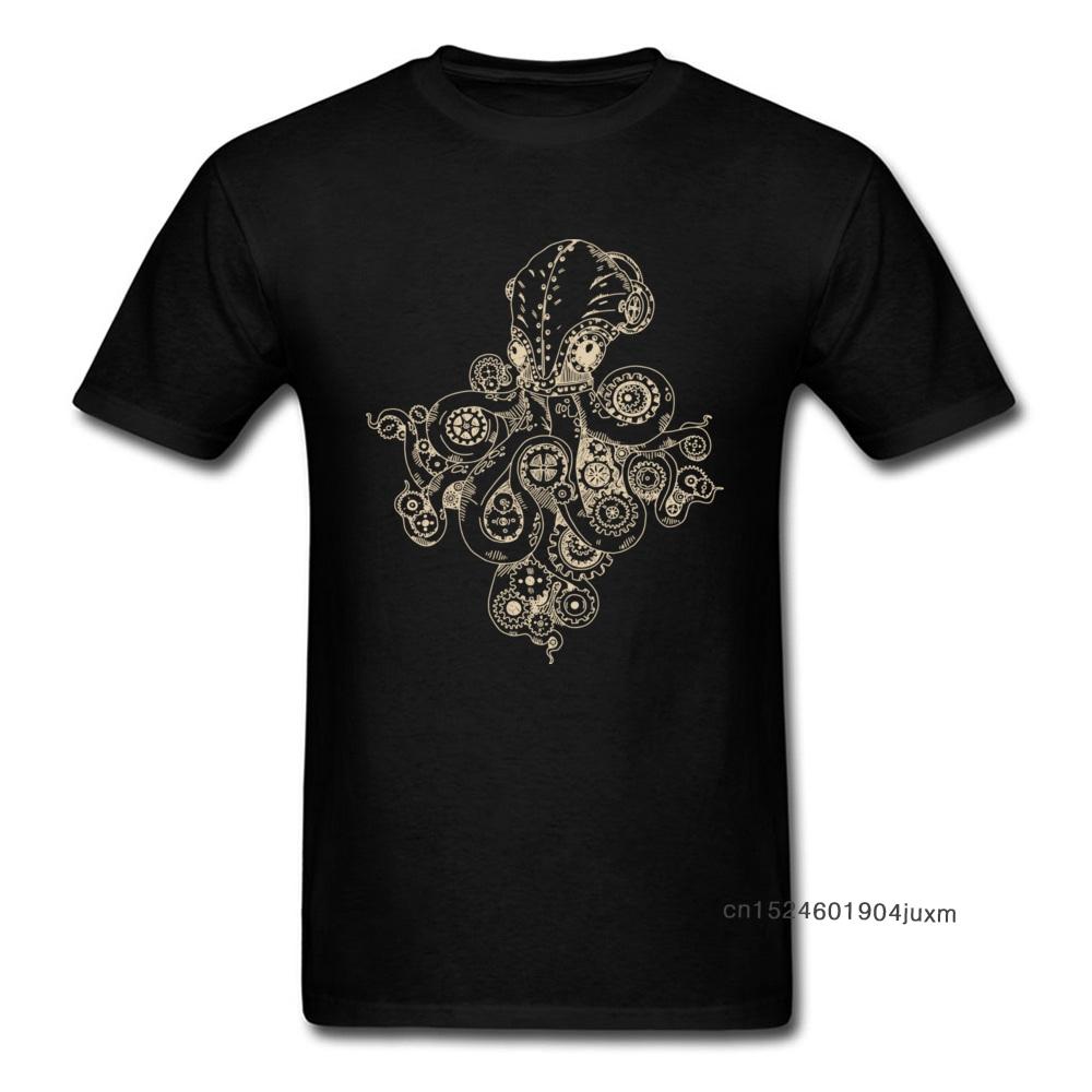 Steampunk Octopus T Shirt Unisex Top Tshirts Classic Black Tshirt Summer Fall Short Sleeve Crew Neck Cotton Fabric Tops Tees Chic