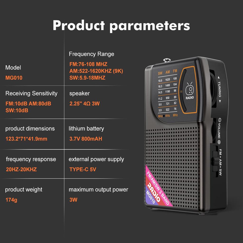 Portable Multi-Band FM/AM/SW Radio for Outdoor Use and Seniors