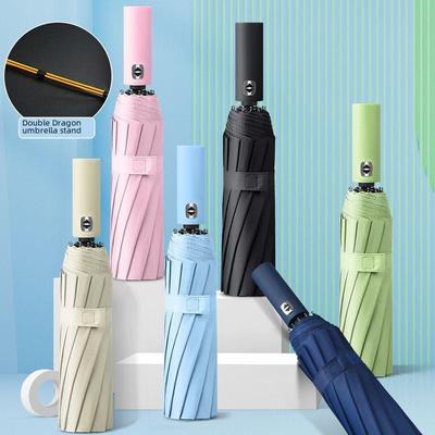 Korean-Style Automatic Folding Umbrella: 24-Bone, Dual-Use for Sun/Rain Protection, Large Black Design