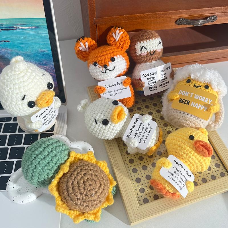 Cute Crochet Animals Ornament Frog Sea Turtle Duck Fox Ornament Desk Accessories Hand-knitted Figurine Finished Crochet Doll