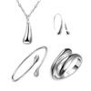 925 Versilbertes Geometrisches Schmuckset: Wassertropfenring, Armband, Ohrringe, Halskette - Schickes minimalistisches Design für Frauen.