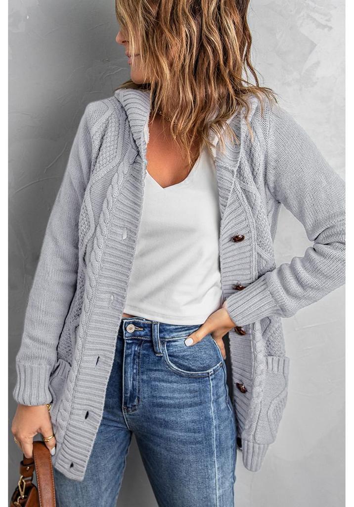 European American Winter Women's Solid Knit Cardigan: Casual Versatile Single-Breasted Multi-Button Warm Jacket