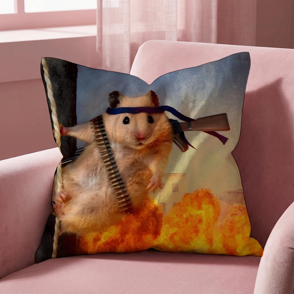 Funny Hamster Cushion Cover Multi-Scene Pillow Cover for Home & Car - Reversible, Soft & Durable for Daily Use