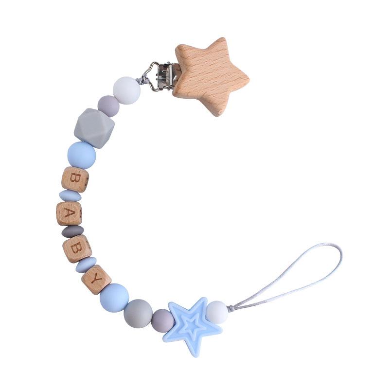 DIY Baby Personalized Name Leaf Pacifier Clips Holder Chain Teething Toys Gifts Wooden Ring Anti-drop Chains Babies