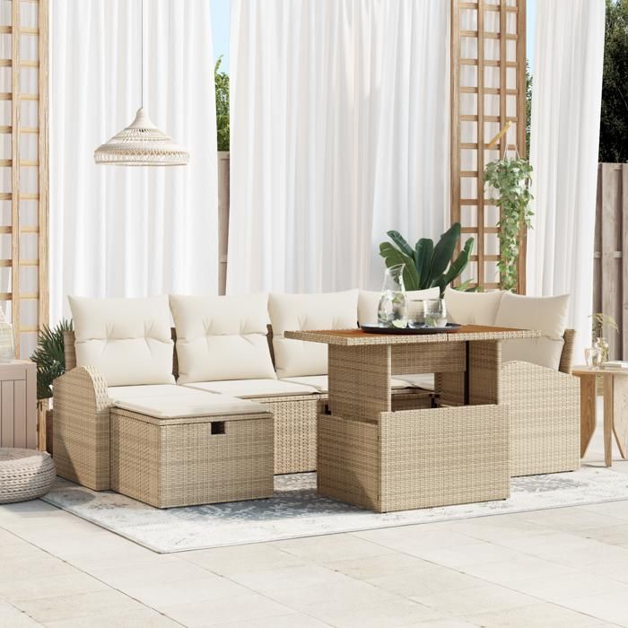 VidaXL Ensemble de 7 canapés de jardin avec coussins en rotin beige 3359970