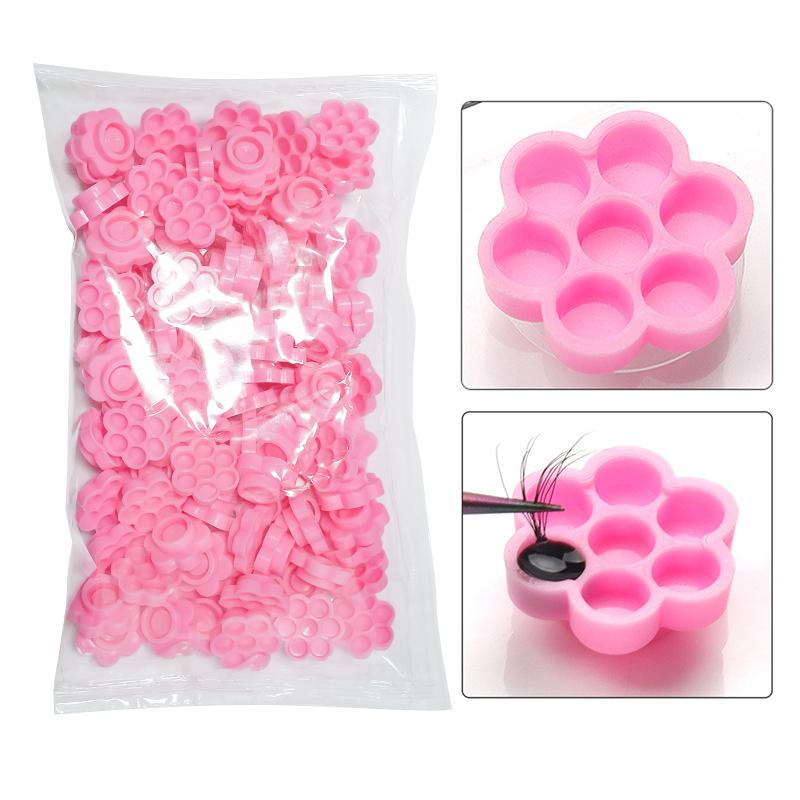100/200/500pcs Eyelash Extension Pink Flower Glue Delay Cup Tattoo Adhesive Pigment Holders Grafting Eye Lashes Holding Trays