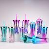 Double Layer Plastic Cup Creative Gradual Change Mermaid Tail Straw Cup Appearance Electroplating Color Sequined Water Cup