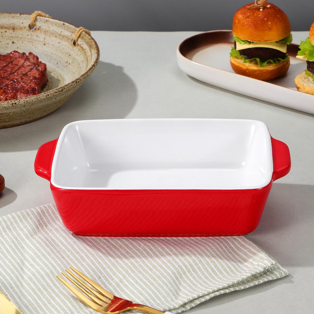 Pottery Baking Pan Medium Thickness Ceramic Baking Tray Microwave Oven Special High Temp Firing Eco Friendly Red Simple Elegant