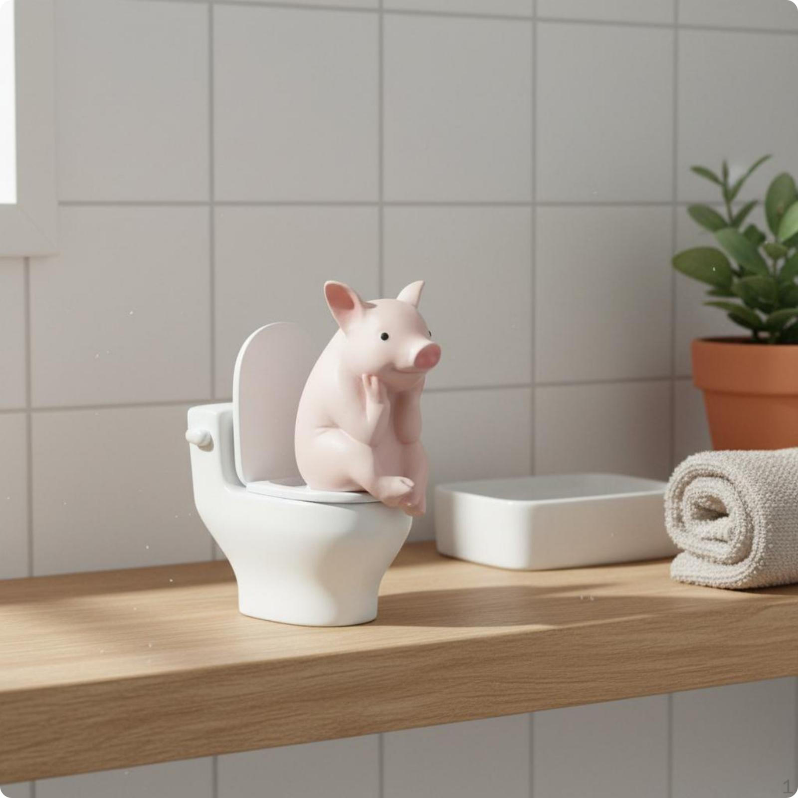 Miniature Pig Toilet Figurine Whimsical Figure Cute Home Decor