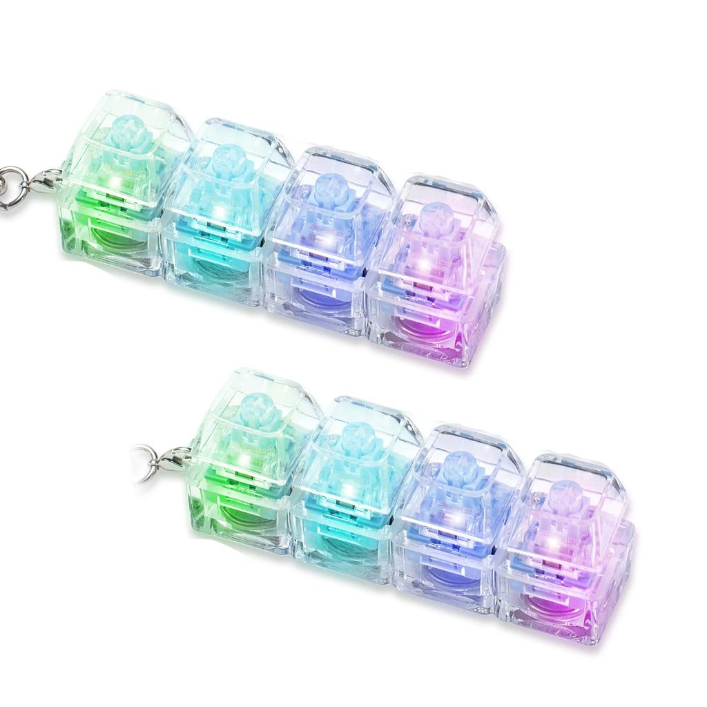 4 Keys Mechanical Keyboard Crystal Clicker Sensory Stress Relief Fidget Keyboard Keychain for Adults Anxiety Relief Daily Relax
