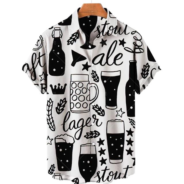 Camisetas Festival de Cerveza Harajuku para Hombre Estampado 3D Manga Corta Verano Estilo Hawaiano Playa Tops de Botón Único Solapa